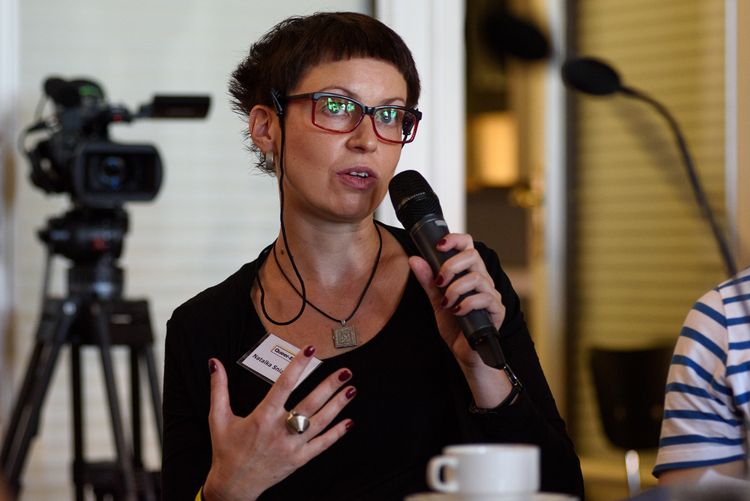 Natalka Sniadanko im ersten Panel, 2.8.2018 © Tobias Bohm
