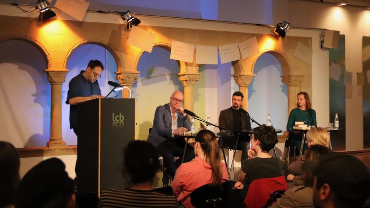 v.l.n.r.: Leo Solter, Aleksandar Hemon, Leo Vardiashvili und Karolina Golimowska © LCB v.l.n.r.: Leo Solter, Aleksandar Hemon, Leo Vardiashvili und Karolina Golimowska © LCB