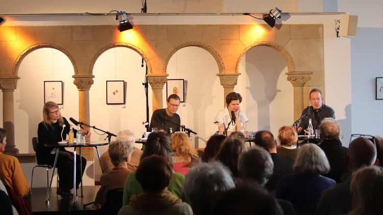 v.l.n.r.: Nadja Küchenmeister, Nico Bleutge, Judith Schalansky und Tobias Lehmkuhl © LCB v.l.n.r.: Nadja Küchenmeister, Nico Bleutge, Judith Schalansky und Tobias Lehmkuhl © LCB